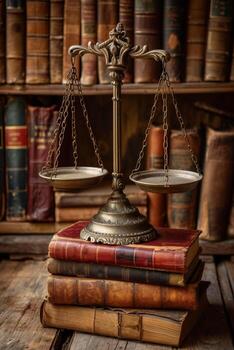 AI generated The scales of justice are on the table in the interior photo