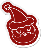 cartoon  sticker of a male face with beard wearing santa hat png