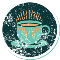 distressed sticker tattoo style icon of cup of coffee png