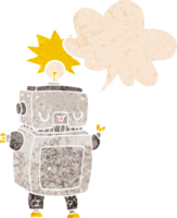 cartoon robot and speech bubble in retro textured style png