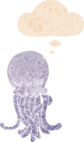 cute cartoon jellyfish and thought bubble in retro textured style png