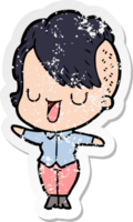 distressed sticker of a cute cartoon girl with hipster haircut png