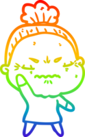 rainbow gradient line drawing cartoon annoyed old lady png