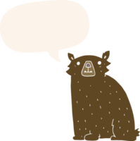 urso de desenho animado e bolha de fala em estilo retrô png
