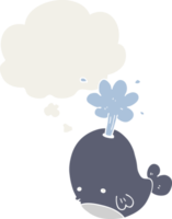 dessin animé jaillissant baleine et bulle de pensée dans un style rétro png