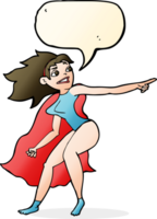 femme de super-héros de dessin animé pointant avec bulle de dialogue png