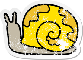 distressed sticker of a quirky hand drawn cartoon snail png