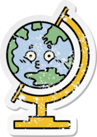 distressed sticker of a cute cartoon globe of the world png