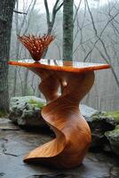 AI generated Handmade wooden designer table in the interior photo