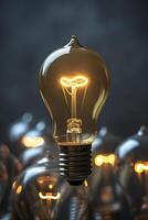 AI generated An ordinary incandescent light bulb hangs in the air and burns at night photo