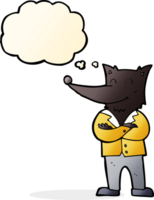 cartoon wolf in shirt with thought bubble png