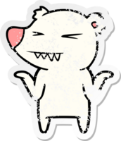 distressed sticker of a angry polar bear cartoon shrugging shoulders png