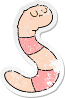 verontruste sticker van een eigenzinnige, met de hand getekende cartoonworm png