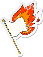 distressed sticker of a cartoon burning flag png