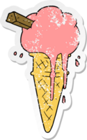 distressed sticker of a cartoon ice cream melting png