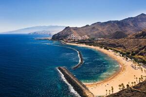 Top view of Las Teresitas beach with yellow sand. Near the city of Santa Cruz de Tenerife, Tenerife, Canary Islands photo