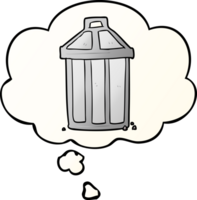 cartoon garbage can and thought bubble in smooth gradient style png