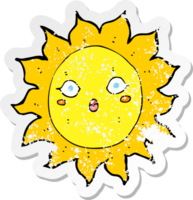 retro distressed sticker of a cartoon sun png