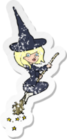 retro distressed sticker of a cartoon halloween witch png