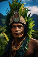 AI generated Portrait of a Polynesian man from the Pacific island of Tahiti. French Polynesia photo