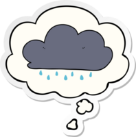 Cartoon Regenwolke und Gedankenblase als gedruckter Aufkleber png