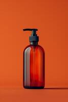 AI generated There is an empty glass bottle with a dispenser on the table photo