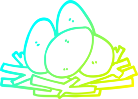línea de gradiente frío dibujando huevos de dibujos animados en el nido png