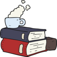 libros de dibujos animados y taza de café png