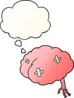 cartoon injured brain and thought bubble in smooth gradient style png