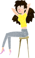 mulher de desenho animado posando no banquinho png