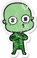 distressed sticker of a cartoon weird bald spaceman png