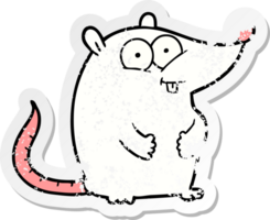 distressed sticker of a cartoon happy white lab mouse png