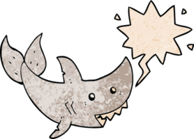 cartoon shark and speech bubble in retro texture style png