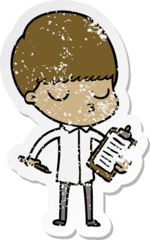 vinheta angustiada de um garoto calmo de desenho animado png