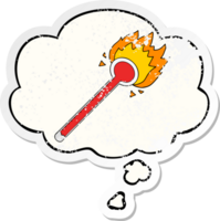 cartoonthermometer en tekstballon als een versleten versleten sticker png