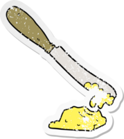 beunruhigter Aufkleber eines Cartoonmessers, das Butter verbreitet png