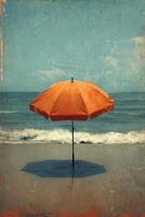 AI generated A yellow umbrella on a deserted beach against the background of the sea photo