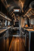 AI generated A designer steel interior inside a mobile home. The concept of a comfortable journey photo