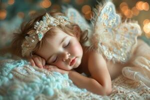 AI generated Sleeping sweet little girl who looks like an angel photo