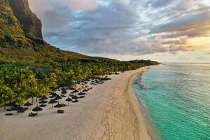 View from the height of the island of Mauritius in the Indian Ocean and the beach of Le Morne-Brabant photo