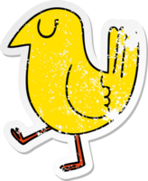 distressed sticker of a quirky hand drawn cartoon yellow bird png