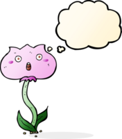 cartoon shocked flower with thought bubble png