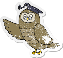 distressed sticker of a cartoon owl graduate png
