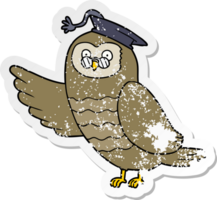 autocollant en détresse d'un diplômé de hibou de dessin animé png