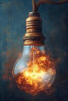 AI generated An ordinary incandescent light bulb burning in smoke on a black background photo