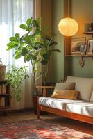 AI generated The sofa stands in the home interior. Design concept photo