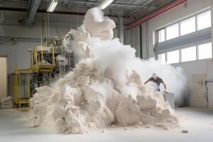 ai generado un papel producción línea a un residuos papel reciclaje fábrica. pulpa y papel molino foto