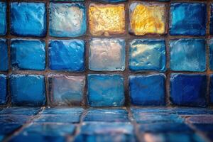 AI generated A wall of square glass bricks. Glass background photo