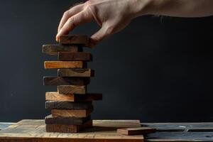 AI generated A wooden board game for balance . People play a game of chance in which balance and self-control are important photo