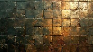 AI generated The background is made of bronze colored cubes. Texture of metal squares photo